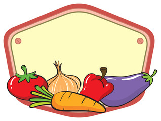 Many vegetables on empty sign