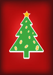 Fototapeta na wymiar Vector : Christmas tree with star and dollars on red background