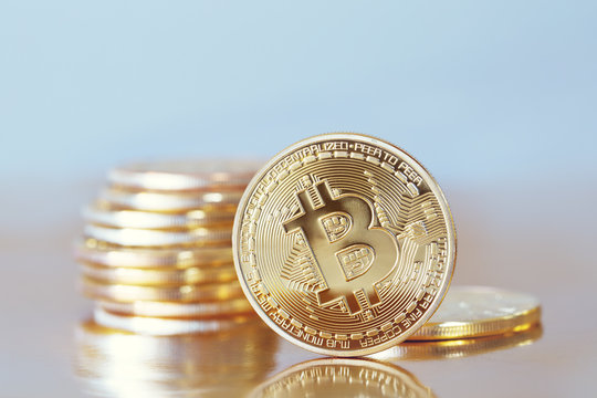 Studio shot of a golden Bitcoin coin (new virtual money ) 