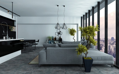 Spacious modern open-plan living room