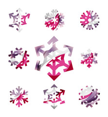 Set of abstract colorful snowflake logo icons, winter concepts