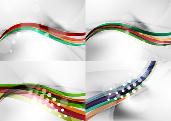 Set of abstract backgrounds. Curve wave lines with light and