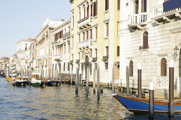 Naklejka premium Beautiful classical buildings and boats on the Grand Canal, Venice, Italy