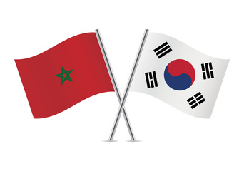 South Korea and Morocco flags. Vector illustration.