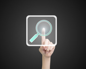 Female index finger touching search icon button