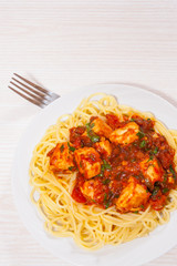 chicken breast in tomato sauce with spaghetti