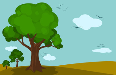 Editable Vector Illustration of Tree in Environmental Coutryside Landscape