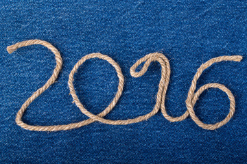 The number 2016 of rope on the background of the front of the je
