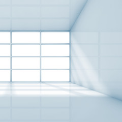 White room with windows. 3d render illustration