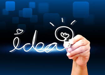 Idea hand drawn on blue technology background