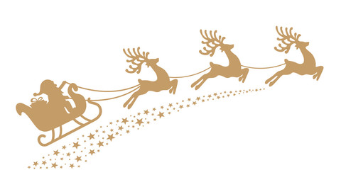 santa sleigh reindeer gold silhouette