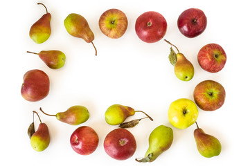 Rectangle Frame of Apples and Pears isolated on white