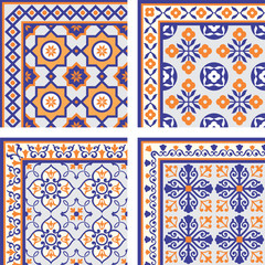 Quatro modelos de azulejos antigos com bordas