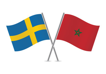 Sweden and Morocco flags. Vector illustration.