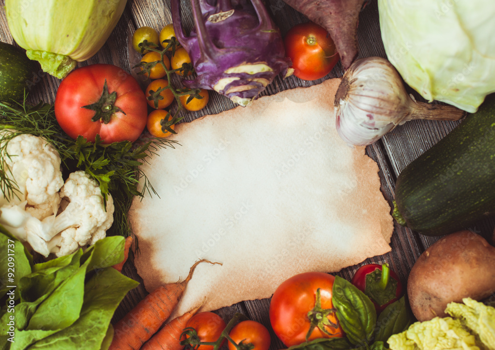 Poster Vegetables on wooden table