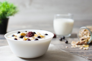 Natural yogurt with fresh berries and cereals