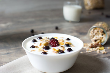 Natural yogurt with fresh berries and cereals