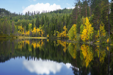 Beautiful scandinavian lake in autumn