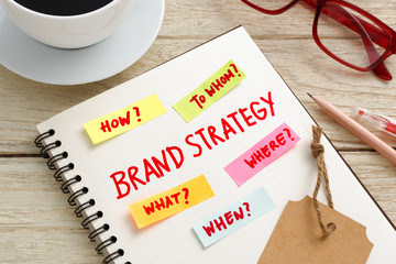 Brand strategy marketing concept with work table