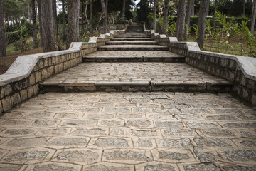 Stone staircase leading up a walkway
