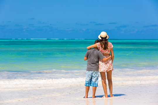 Young mother with her son enjoying holidays in Zanzibar, Tanzania, Africa