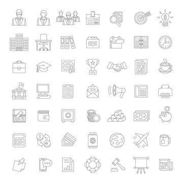Flat thin line business and finance icons
