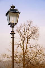 Fototapeta na wymiar Vintage street lantern with autumn trees