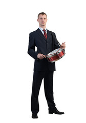 Businessman playing drums