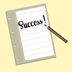 Colorful illustration with a pencil and the word success written on a notebook. Success theme