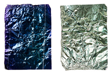 Two crumpled pieces of aluminum foil