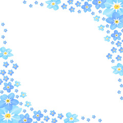 Frame of Forget-me-not flowers, isolated on white