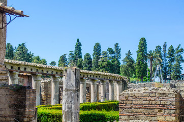 ruins of herculaneum destroyed by vesuvius volcano are less famous than ruins of pompeii, but...