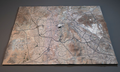 Cartina La Mecca, vista satellitare, sezione 3d, Arabia Saudita, città