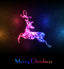 Christmas card with colorful reindeer. 