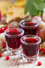 Homemade red wine glasses on the autumn background, selective fo