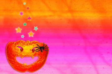 Obraz na płótnie Canvas Halloween Pumpkin with Spider Crawling
