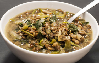 Delicious bowl with lentils and spinach.