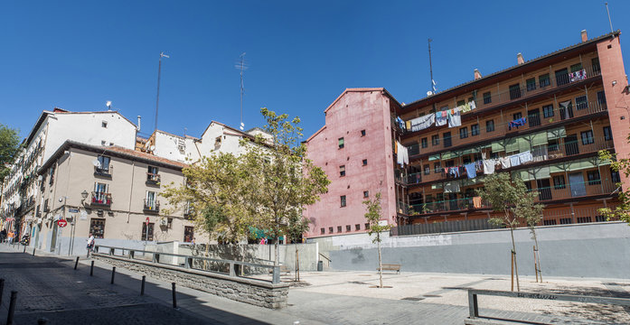 Old buildings in the Lavapies neighborhood in Madrid