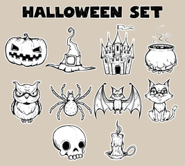 Halloween icons black and white
