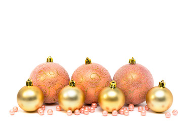 Christmas, New Year decoration composition, pink and gold balls