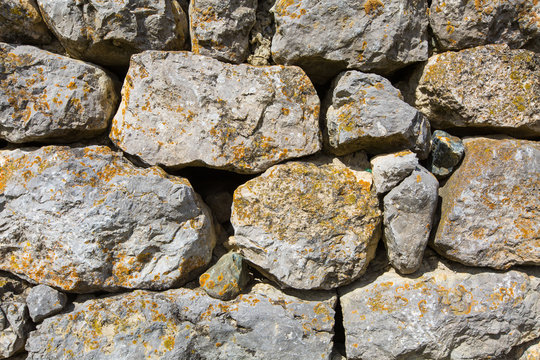 Russia, the Caucasus, North Ossetia. Detail of the stone walls o