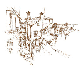 Fototapeta premium Hand made sketch of old street.