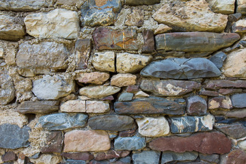 Russia, the Caucasus, North Ossetia. Detail of the stone walls o