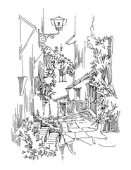 Hand made sketch of old street.