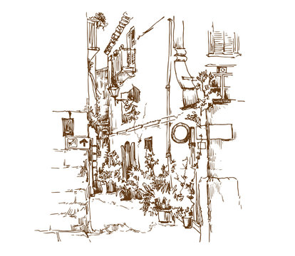 Hand made sketch of old street.