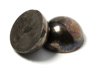 The bursting of the half ball bearing. Isolated background