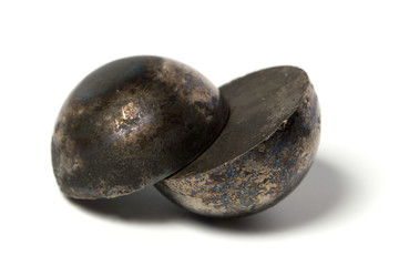 The bursting of the half ball bearing. Isolated background