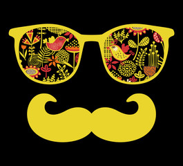 Retro sunglasses with reflection for hipster.