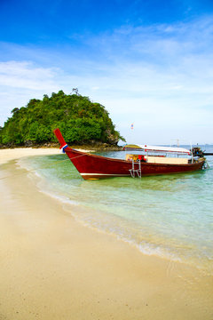 Krabi Beach Tourist boat on the beautiful beach
