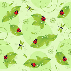 seamless pattern with leaves insects - vector illustration, eps